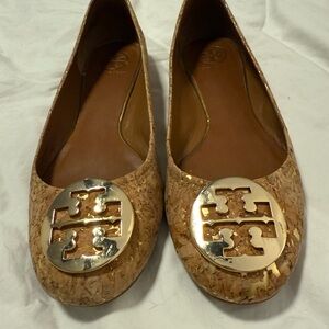 Tory Burch Cork Flats with Gold Emblem